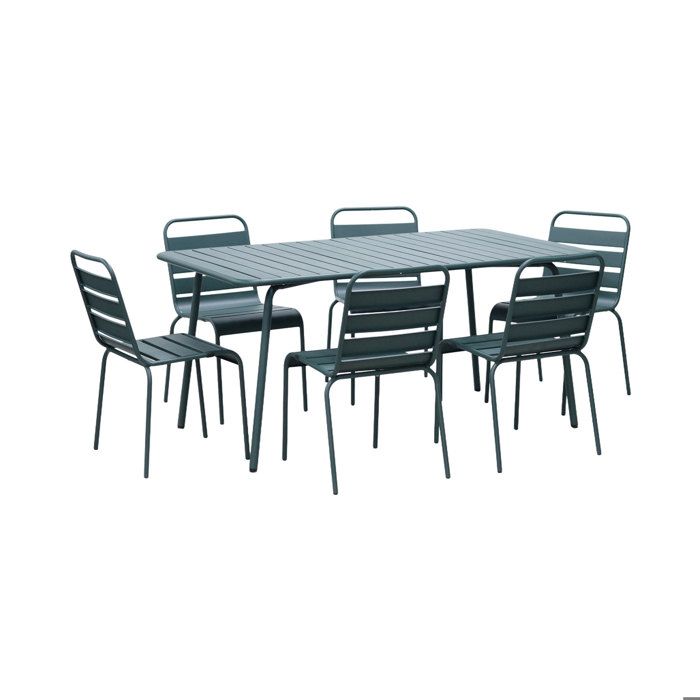 Ensemble table de jardin + 6 chaises en métal vert sapin - BACA