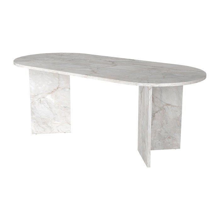 Table à manger 8 personnes - Effet marbre blanc - TOPANIA