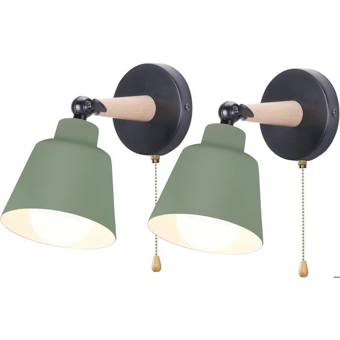 iDEGU 2x Applique Murale Industriel Vintage Rétro Lampe Murale Interieur avec Interrupteur Réglable E27 Luminaire en Bois