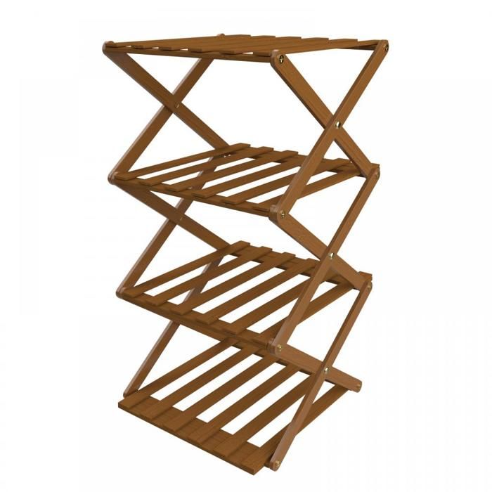 Étagère à Chaussures Pliable En Bambou - 5 Niveaux Pour 10 Paires - Dimensions 25x25x86 Cm - Rangement Entrée Ou Dressing
