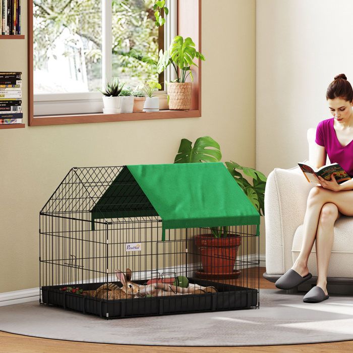 Meilleurs prix pour Cage enclos lapins petits animaux rongeurs Intérieur ou Extérieurs avec bache Protection Inclus - 90 x 75 x 75 cm
