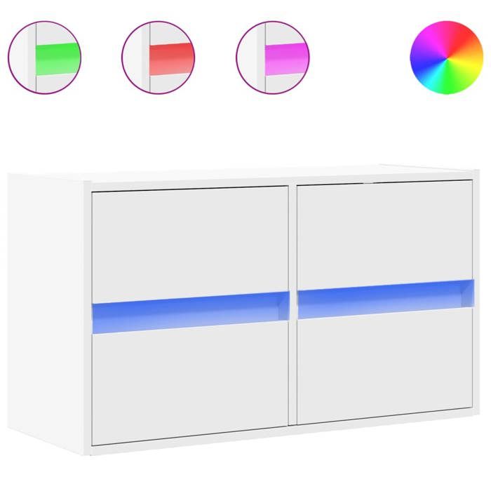 “Winter SaleTOP Armoire TV classique Blanc - Meuble TV mural avec lumières LED blanc 80x31x45cm PRO79075