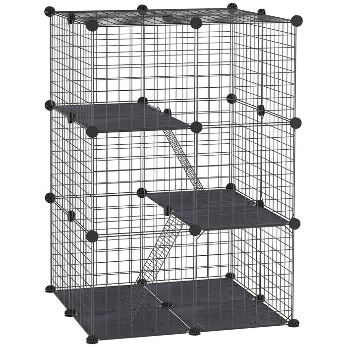 Comparer les prix de Enclos pour petits animaux - PawHut - modulable - 3 niveaux - 39 panneaux - pour lapin chaton chinchilla furet - en métal noir