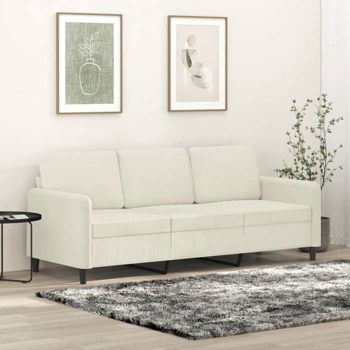 Canapé 3 places velours - vidaXL - Crème - 180 cm - 198x77x80 cm - Velours doux - Cadre métal - Confortable