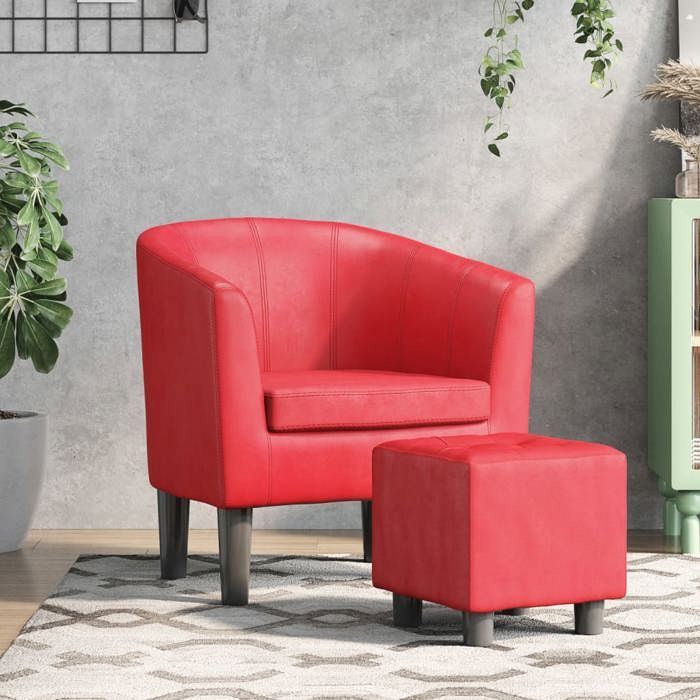 Fauteuil cabriolet avec repose-pied - vidaXL - Similicuir - Rouge - 70x56x68 cm - Repose-pied inclus - Capacité 110 kg Fauteuil cabriolet avec repose-pied - vidaXL - Similicuir - Rouge - 70x56x68 cm - Repose-pied inclus - Capacité 110 kg