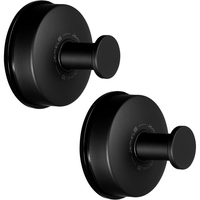 Lot de 2 crochets porte-serviettes de salle de bain en acier inoxydable avec ventouses noir mat pour le rangement des serviettes.