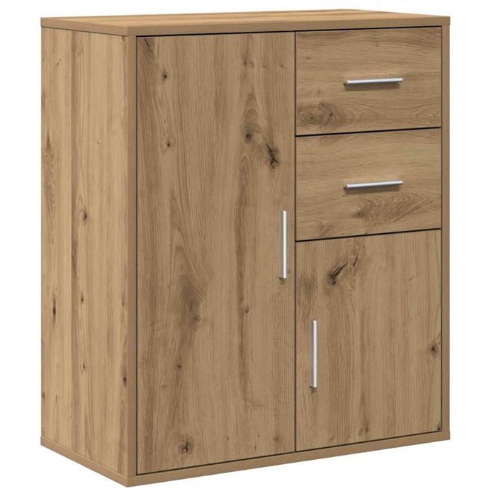 Buffet moderne en bois dingénierie - vidaXL - Chêne artisanal - 60x31x70 cm - 2 tiroirs - 3 étagères