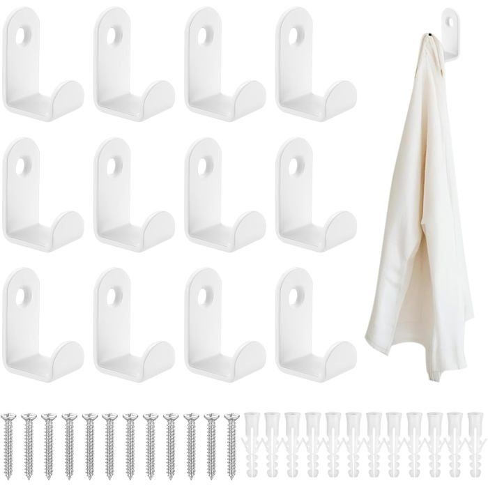 Crochet mural blanc-KAL-Patères murales blanches lot de 13 crochets pour vêtements serviettes et sacs