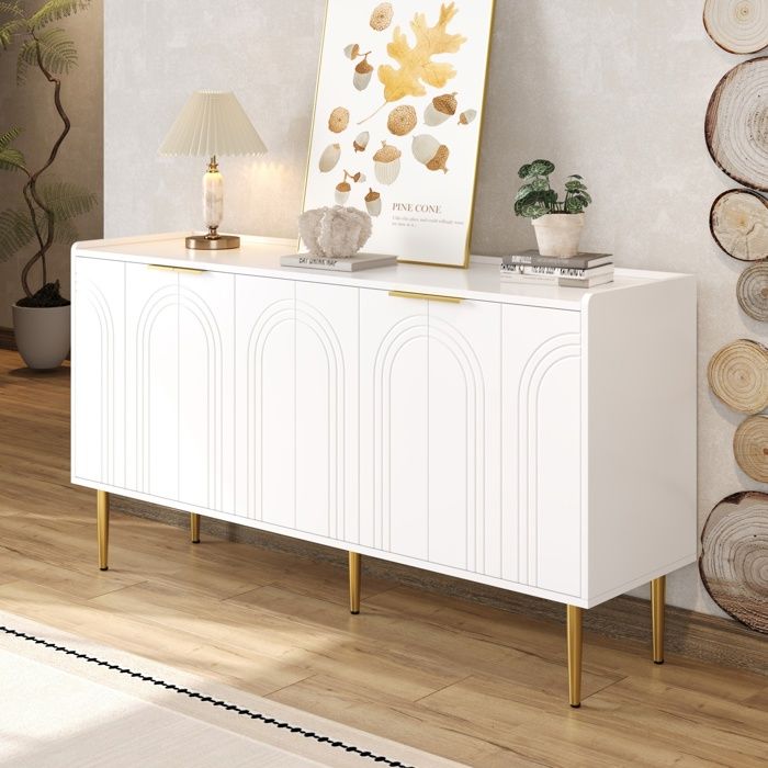 Buffe en bois moderne 140 x 38 x 75 cm meuble de rangement salon avec 2 ...