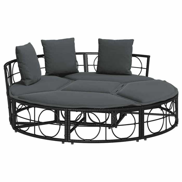 STAR SALE® Lit de jardin( 2 personnes) - Bains de soleil - sans auvent noir résine tressée 160x50 cm T3979