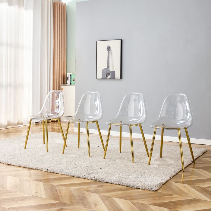 Chaises de salle à manger transparentes - Ensemble de 4 - Pieds en métal doré - Antidérapant - Facile à nettoyer