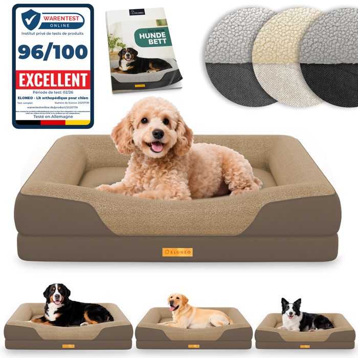 ELONEO lit orthopédique pour chien marron taille S couchage confortable avec mousse mémoire coussin lavable
