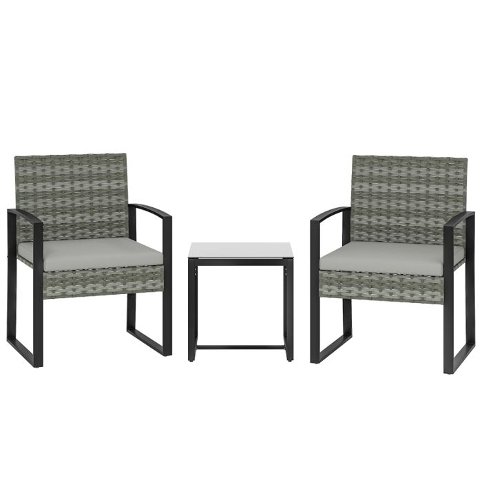 Salon de jardin ULEVR 3 pièces avec 2 fauteuils et table gris clair