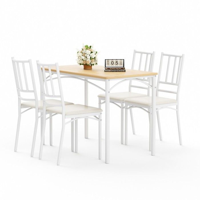 Ensemble Table Et 4 Chaises De Salle À Manger 110x60x76.5cm Naturel Et Blanc Style Industriel Pour Cuisine Salon Et Réception Ensemble Table Et 4 Chaises De Salle À Manger 110x60x76.5cm Naturel Et Blanc Style Industriel Pour Cuisine Salon Et Réception