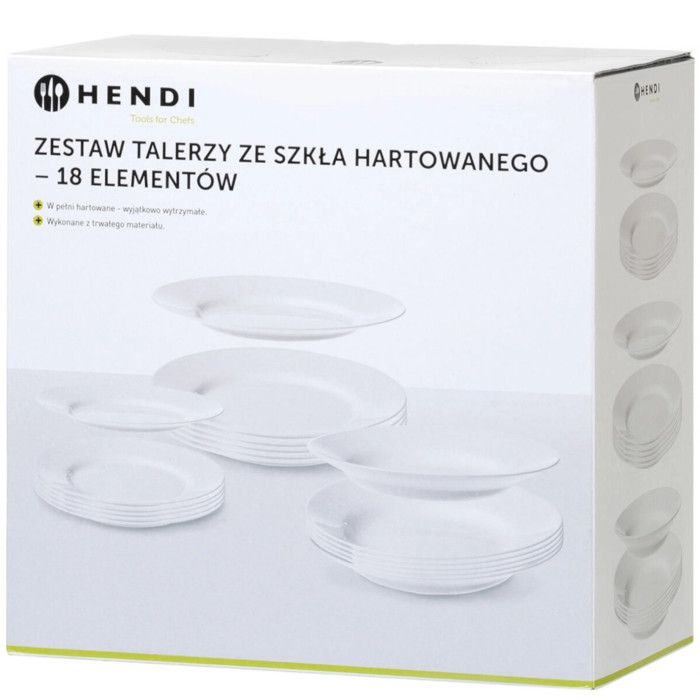 Lot de 18 assiettes en verre trempé - Hendi 795224
