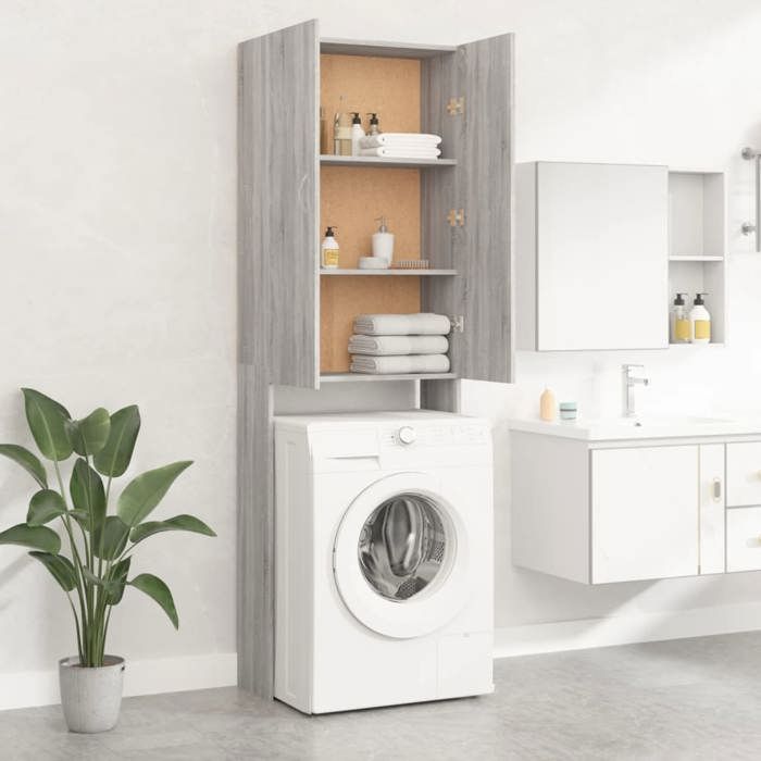 Meuble pour machine à laver{1 pièce}design polyvalentPour salle de bainCadre fiable Sonoma gris 64 x 255 x 190 cm fug88d