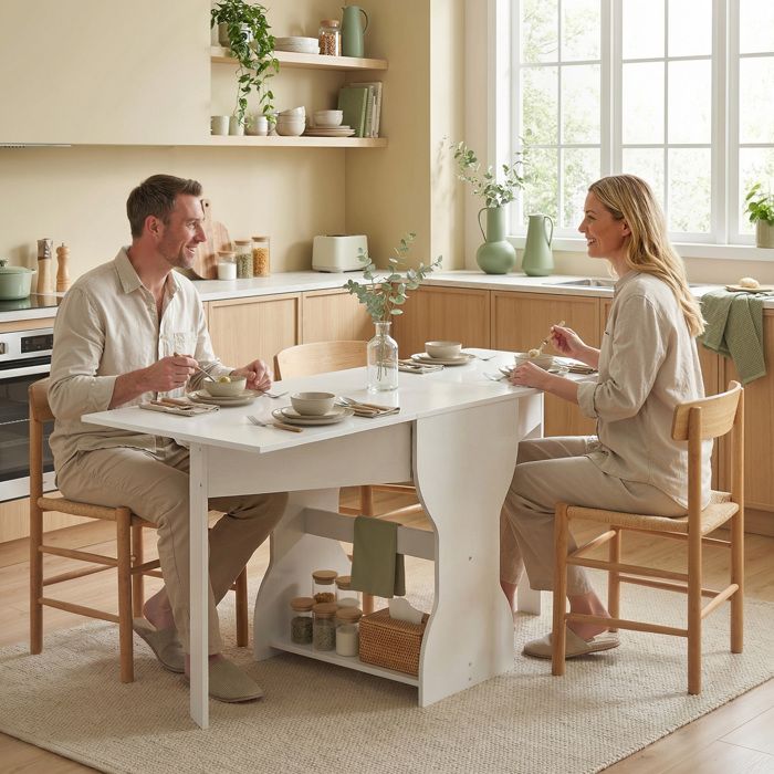 Table à manger pliante 160 x 60 x 75 cm blanc avec rangement pour 2-4 personnes petits espaces
