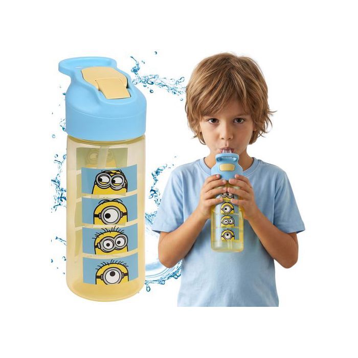 Minions Bouteille deau avec embout et poignée bouteille transparente avec tube 450 ml