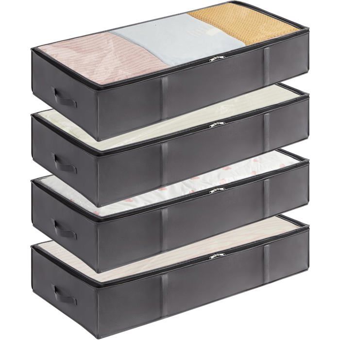 Bacs de rangement sous le lit - Grande capacité 90L - Dimensions 100x50x18 cm - Lot de 4 pièces Bacs de rangement sous le lit - Grande capacité 90L - Dimensions 100x50x18 cm - Lot de 4 pièces