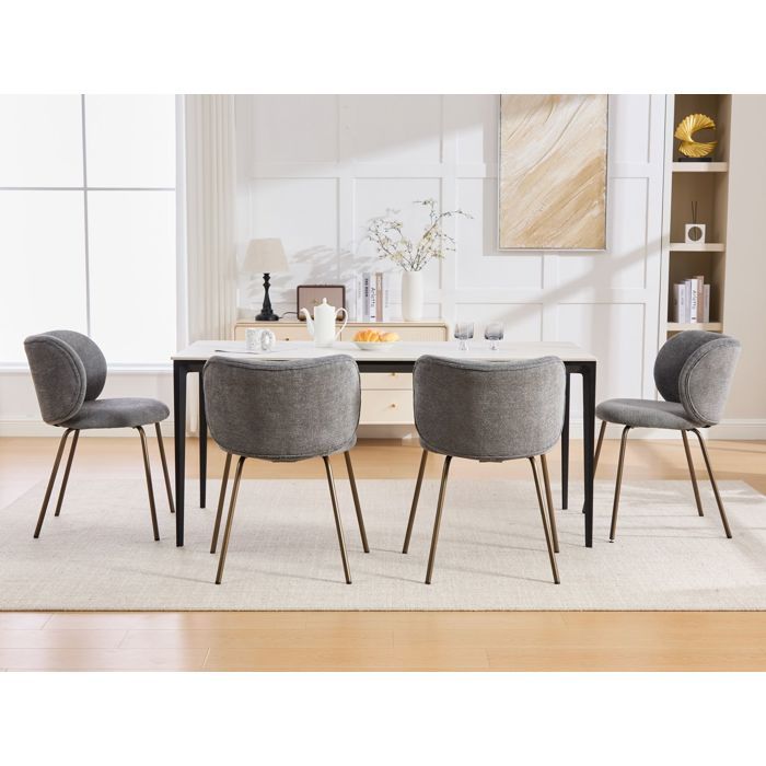 Chaises Salle A Manger Lot De 2 Chenille Grise Style Contemporain FloraGrace Pour Cuisine Montage Facile 15 Min 47x52x80cm