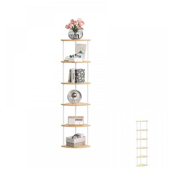 Étagère QUIIENCLEE étagère dangle à 6 étages érable blanc tubes en fer capacité 20 kg 30×30×154cm meuble de salon