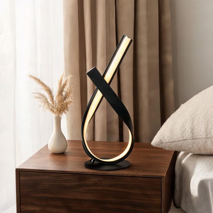 Lampe à poser design spirale en aluminium noir LED blanc chaud 3000K 21 x 15 x 43 cm