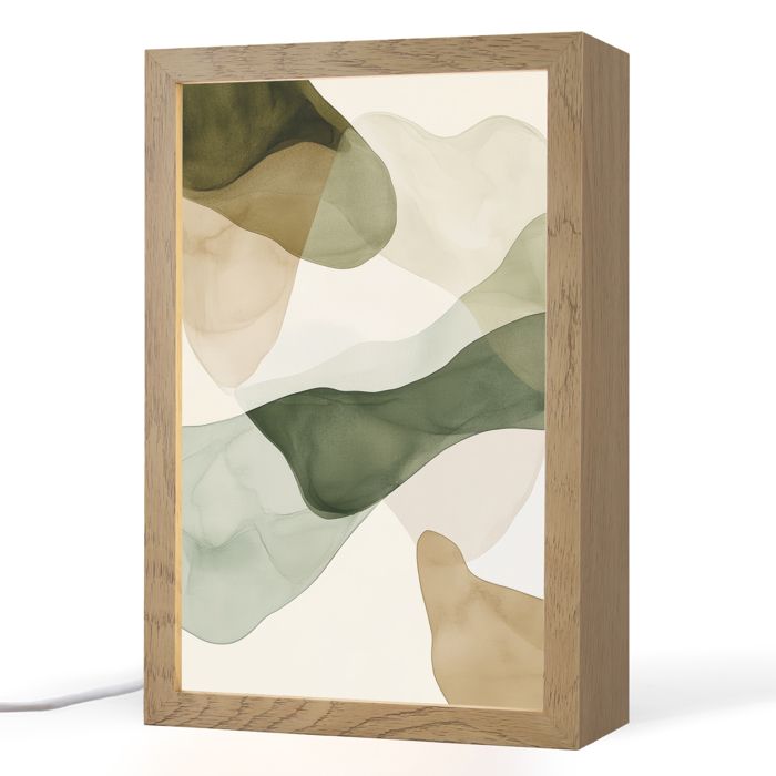 Lampe de Table LED - Lampe de Chevet - Motif Japandi - Abstrait - Vert 20x30 cm Couleur hêtre - OnlyWow
