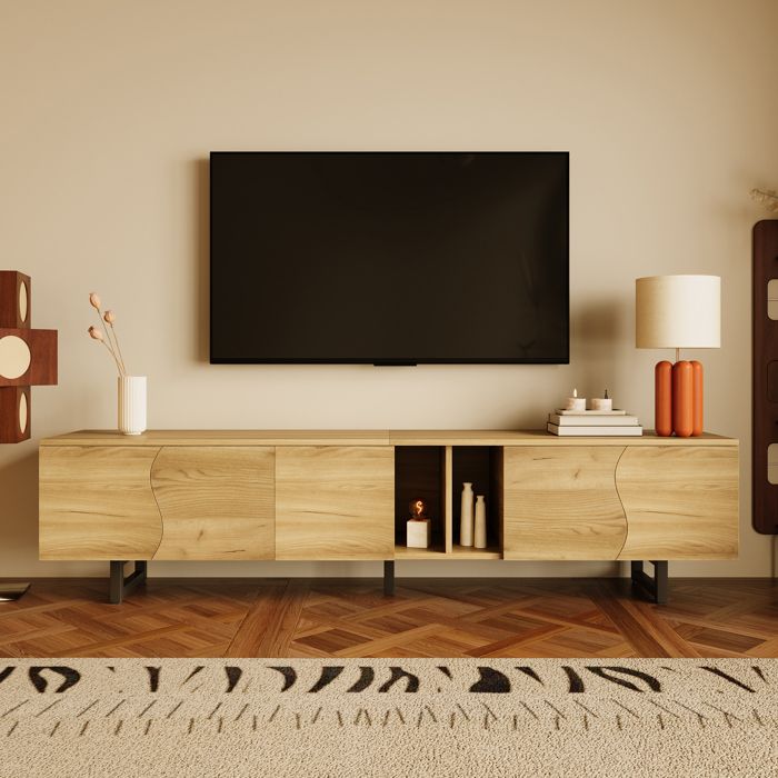 Meuble TV LEMLIT 191x38x465 cm Meuble TV Bas 5 Portes Grand Rangement Salon Support TV Design Unique