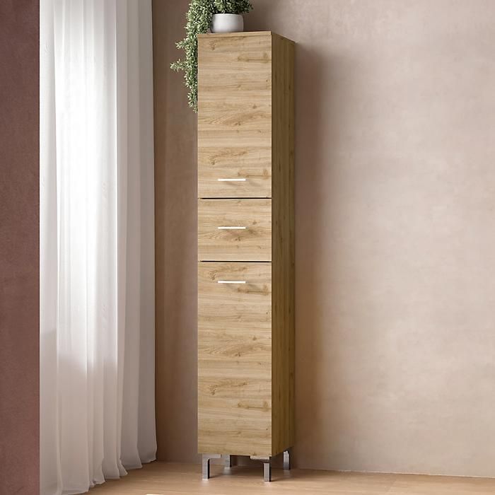 Meuble Colonne Simple Posé au Sol GAIA 2 Portes Droites 1 Tiroir H195 cm Chêne Meuble Colonne Simple Posé au Sol GAIA 2 Portes Droites 1 Tiroir H195 cm Chêne