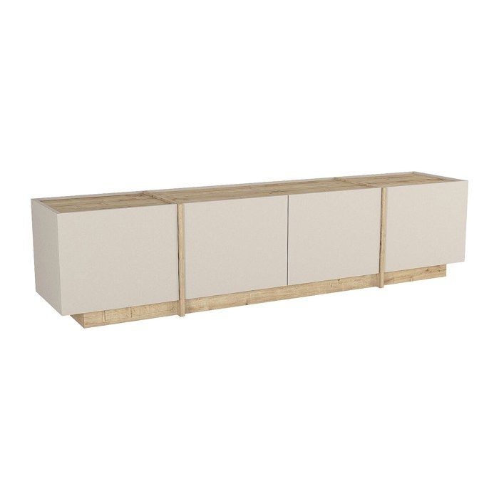 Meuble TV avec 4 portes - Beige et naturel clair - JEYANI Meuble TV avec 4 portes - Beige et naturel clair - JEYANI