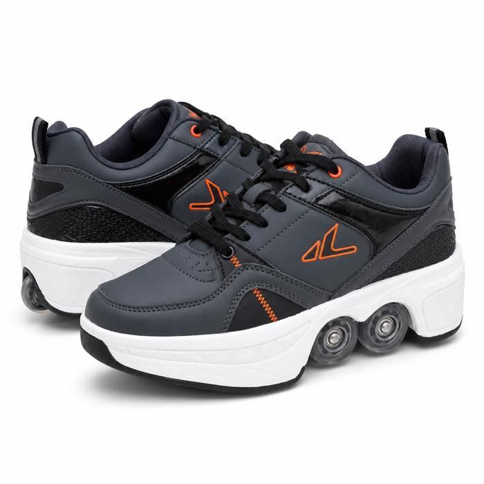 Patins à roulettes - Multifonction 2 en 1 Automatiques Rétractables - Mode Marche et Glisse Baskets Respirantes - 4 Roues - Noir