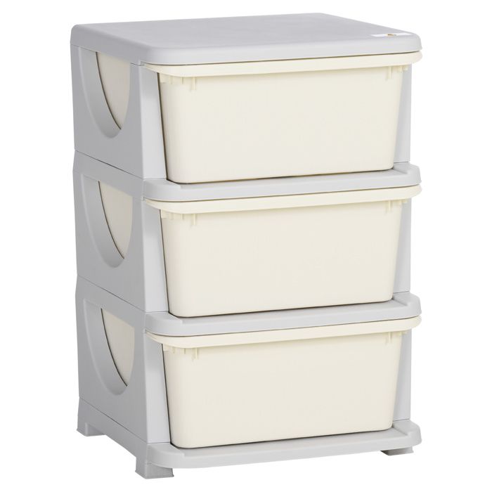 Tour de rangement enfant - Meuble à tiroirs pour jouets - Plastique - Forme ronde - Blanc crème - 37 x 37 x 56 5 cm - ZENLINKJH