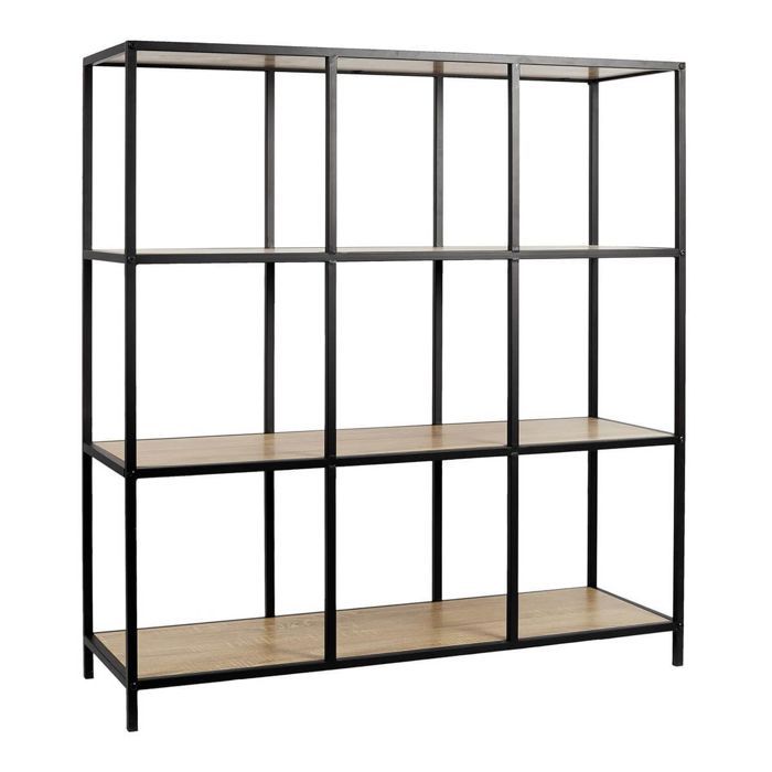 ELIAS - Etagère 9 cases en métal noir et plateaux MDF aspect bois ELIAS - Etagère 9 cases en métal noir et plateaux MDF aspect bois