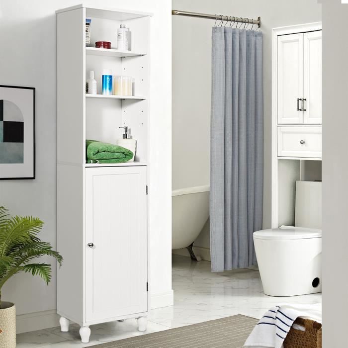 Costway Colonne De Salle De Bain Meuble De Rangement Wc 38x23x160 5 Cm Inclus 3 Compartiments Ouvert Et 3 Fermes Etagere Ajustable Cdiscount Maison