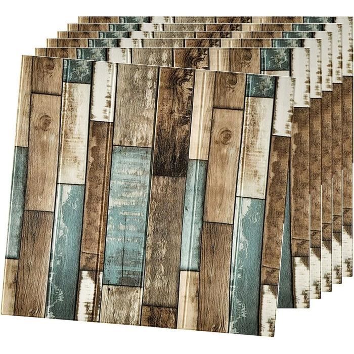Panneaux Muraux Autocollants Bois Véritable Mosani – 0,9x0,128 M, Couleur Brun/gris