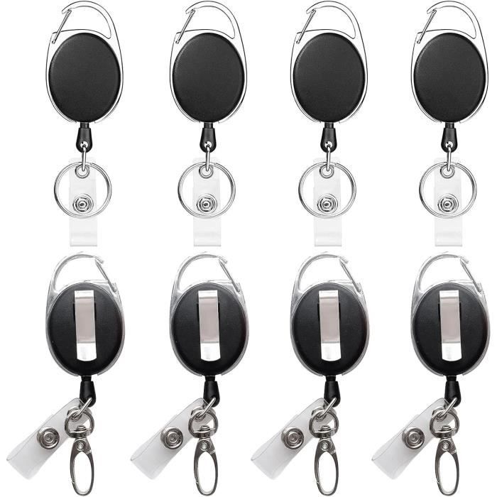 Porte Badge Rétractable GrueGard - 2 Pack - Cordon Acier 60cm - Mousqueton - Pour Bureau Ou École