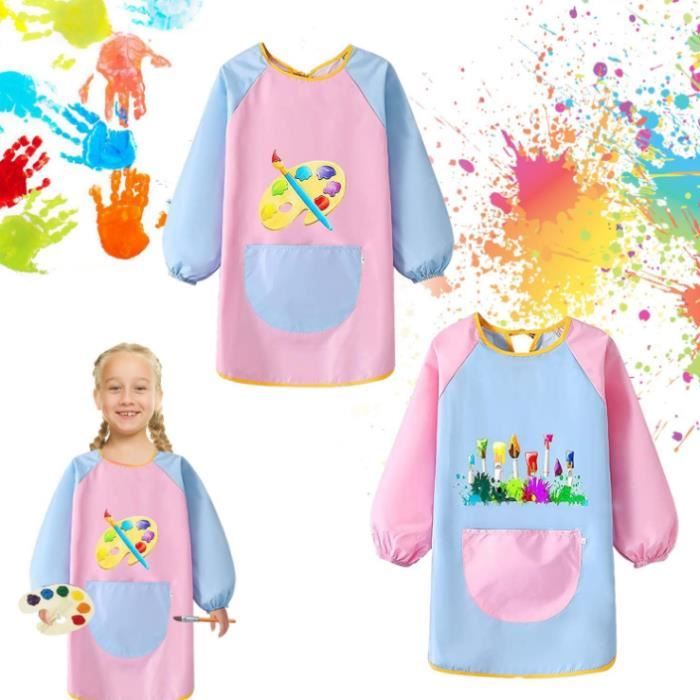 Tablier De Peinture Enfant Imperméable - Taille L/XL (110-150cm) - Manches Longues, Poches - Pour Activités Créatives, Jeux D'eau - 4