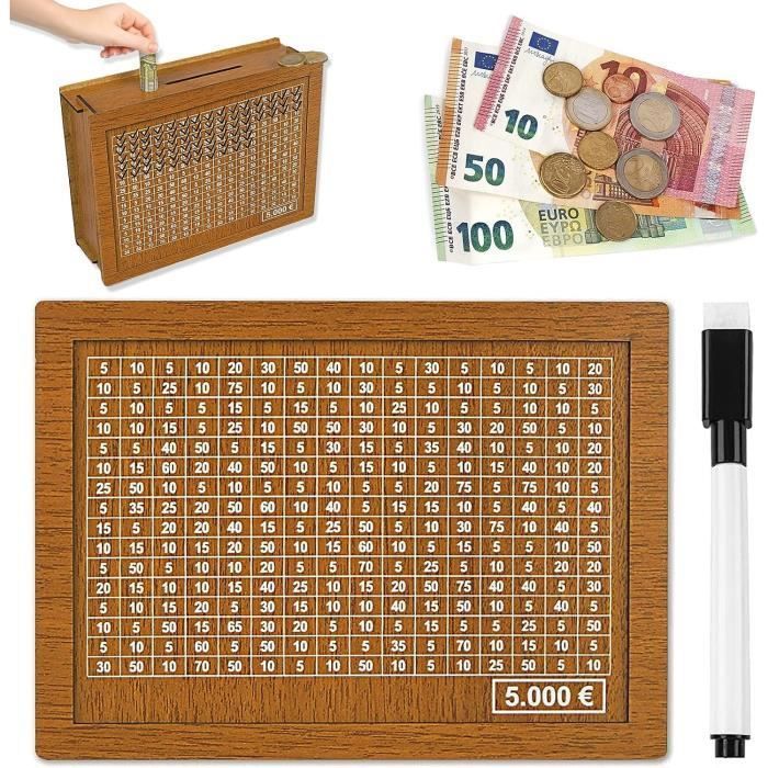 LOVLEY Tirelire Japonaise 10000 Euros En Bois - Tirelire Magique Réutilisable Avec Marqueur - Blanc Carte Du Monde