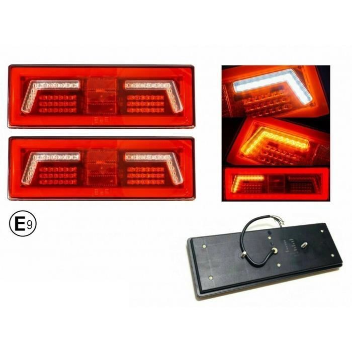 VNVIS Lot De 2 Feux Arrière LED 12V 4 Fonctions Design Ultra Mince - Parfait Pour Camion Tracteur Caravane Bus Camping