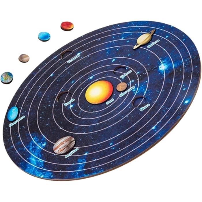 Puzzle du Système Solaire en Bois - Jouets pour Enfants - Couleurs Assorties - 3 ans et +