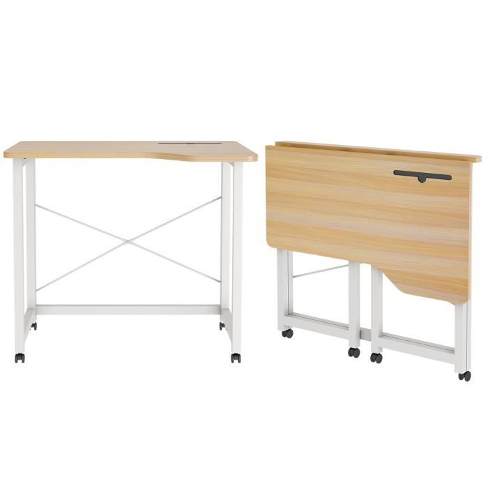 Table De Bureau Pliante Avec Roulettes - 90x56x75 Cm, Charge 150 Kg | Bureau Portable Pour Ordinateur, étude