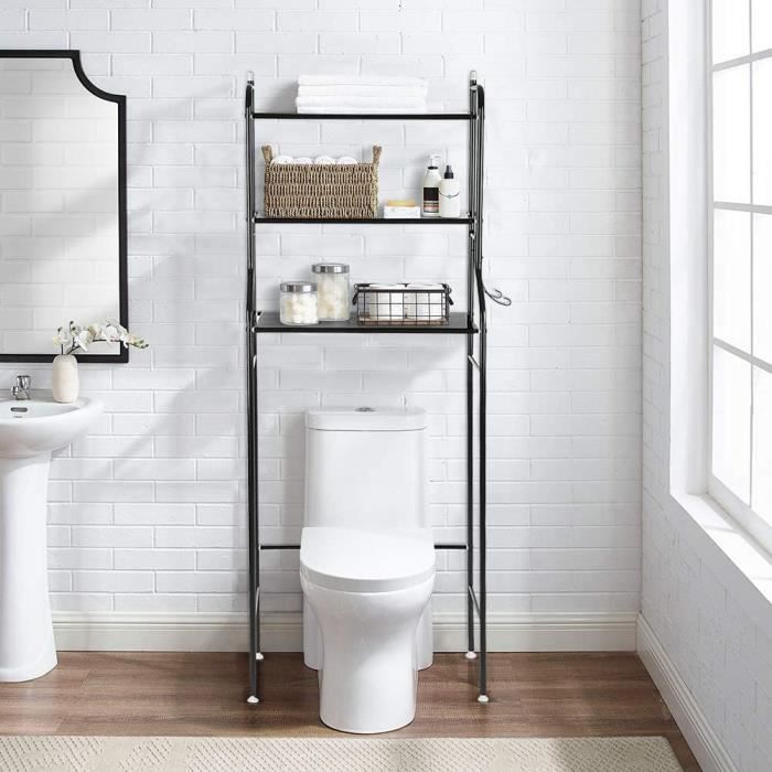 Etagère de salle de bain MARSA meuble de rangement au-dessus des toilettes  wc ou lave-linge avec 3 tablettes, en métal laqué gris