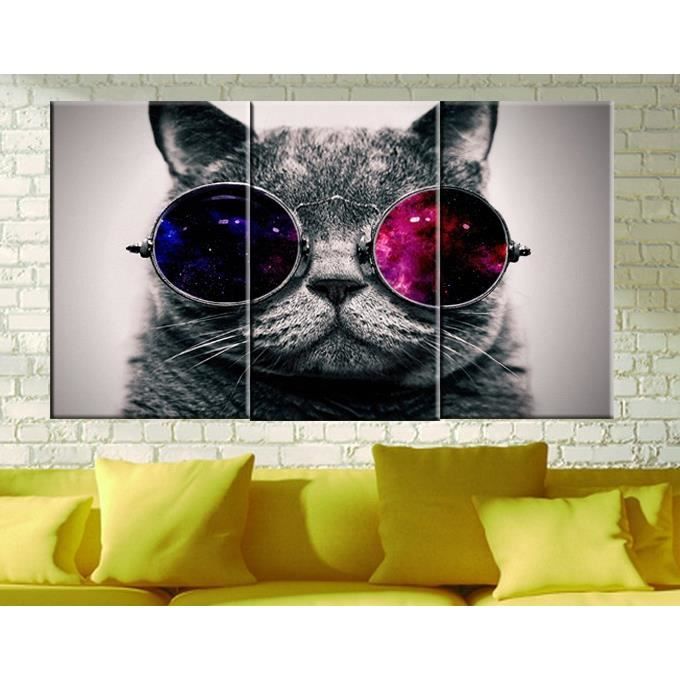 No Frame Tableau Toile Peinture 3 Pcs Mignon Chat Avec Lunettes Photos Cuadros Decoration Art Peinture Cdiscount Maison