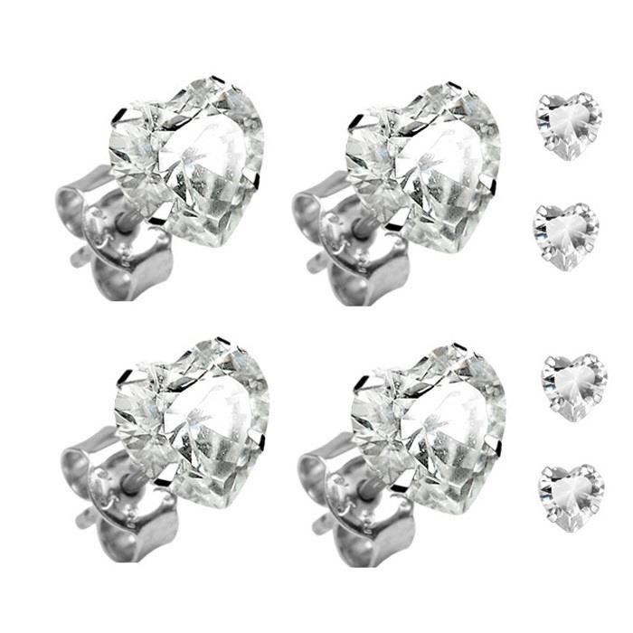 Boucles D'oreilles Femme Cœur En Acier Inoxydable Avec Zircon Orange - 3mm, XRY532