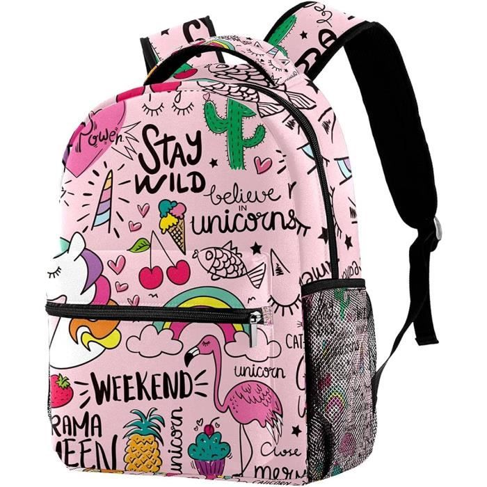Cartable Scolaire Arc en Ciel Licorne Flamant Rose Cartable 29.4