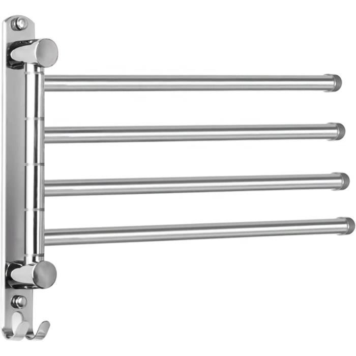 Porte-Serviettes Autoportant 4 Barres – Support Salle De Bain/Piscine En Métal Blanc Anti-Rouille 65x20x110 Cm