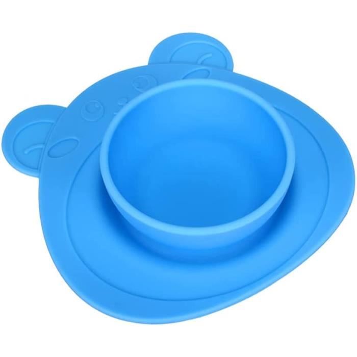 Lot De 5 Assiettes Pour Bébé Avec Ventouse, En Silicone Antidérapant, Avec Cuillère, Fourchette, Sans BPA, Passe Au Lave-vaisselle Et Au Micro-ondes (A, Beige