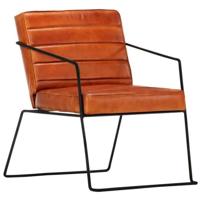 fauteuil club en cuir marron - style contemporain - dimensions 52x70x71cm