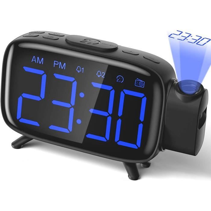 Réveil à projection, horloge numérique à miroir LED, capable de projeter l'heure sur les murs ou les plafonds, doté d'une veilleuse RVB, d'un port | Leroy Merlin