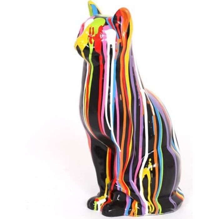 Statue En Resine Chat Multicolore Robert 40 Cm Cdiscount Maison
